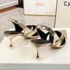샌들 섹시한 하이힐 여성 포인트 발가락 신발 여름 2024 디자이너 드레스 럭셔리 슬리퍼 우아한 플립 플롭 펌프 팜므 슬라이드