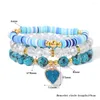 Filo colorato argilla polimerica granito pietra braccialetto di perline cuore cristallo fascino 3 pezzi braccialetto elasticizzato regalo di gioielli per donne uomini