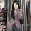 Kvinnors stickor Purple Women Sweater Cardigans Autumn Tassel Sticked Korean Slim Long Sleeve Elegance Casual Sweet Y2K Top Solid V-ring