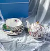디자이너 티 포트 세트 나비 사랑 꽃 뼈 도자기 차 냄비 세라믹 커피 컵 플레이트 오후의 차 세트 선물 상자
