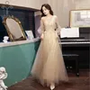 Casual Dresses YOSIMI-Women's Beige Sequin Embroidery Mesh Dress Long Sleeve Full Length A-line Ball Gown Party Night Summer
