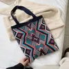 Lady Knitting Gypsy Bohemian Boho Chic Aztec Tote Bag Women Crochet Woolen Open Shopper Tophandle Female Daily Handbag 240124