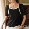 Women's T Shirts HIgh Quality 2024 Women Tops Contrast Color Splice Spring Summer T- Shirt Female Clothing Sexy Crop Top Clothes Blouse Y2k