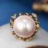 Cluster Rings Genuine Real S925 Sterling Silver For Women Fashion Baroque Freshwater Pearl Vintage Irregular Branches Ethnic Style