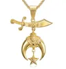 Fashion Gold Silver Stainless Stee Shriner Necklace Scimitar Moon Star Shrine Pendant Masonic mason pharaoh jewelry For Men1035327