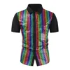 Men's Casual Shirts Vintage 70s Disco Costume Tops Shiny Sequins Short Sleeve Lapel Single Breasted Blouse Man Clothing