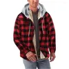 Giacche da uomo in pile scozzese a maniche lunghe con cappuccio giacca ampia da uomo cappotto invernale accogliente top casual