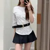 Women's T Shirts Casual Round Neck Corset 2024 Autumn French Fashion Design White Short Sleeve T-Shirt Top