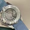 Reloj para hombres de negocios Caja totalmente de acero Movimiento automático Reloj de pulsera con esfera azul 2813 Maquinaria Reloj con correa de goma 41 mm
