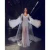 Beautifulbride 2024 Crystal Mermaid Trouwjurken Met Lange Ruche Wrap V-hals Sexy Transparante Bruidsjurken Lovertjes Bruid Jurken