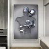 Obrazy 3D Love Heart Grey Metal Figur Statue Malowanie na płótnie plakatów sztuki i wydrukuje zdjęcia ścienne do salonu Dekoracja domu