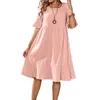 Casual Dresses Colorfast Beautiful Ruffle Flowy Hem Solid A-Line Midi Dress Breattable Crew Neck Gatawear