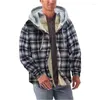 Giacche da uomo in pile scozzese a maniche lunghe con cappuccio giacca ampia da uomo cappotto invernale accogliente top casual