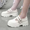 Dress Shoes Chunky Platform Mary Jane Shoes Women Patent Leather Double Buckle Strap Pumps Woman Black White Thick High Heels Lolita Shoes