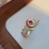 Italian Weaving Carved Gold Hollow Lace Two tone Gold Set Diamond Red Corundum Colorful Treasure Ring