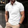 Vendendo camisa polo de manga curta masculina turn down colarinho botão cor pura topo verão casual conforto roupas masculinas 240118