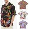 Men's Casual Shirts Light Purple Summer WACKO MARIA Hawaiian Shirt Graffiti Short Sleeve Breathable Lapel Men Woman Outdoor Streetwear