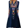 Casual Dresses Women V-neck Printed Dress Bohemian A-line Midi With Retro Ethnic Print V Neck For Women's Spring Summer Wardrobe