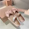 Sapatos de balé de cetim com laço, fivela feminina, fundo plano, casual, dança, bandagem mary jane