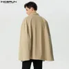 Hommes manteau manteaux revers lâche couleur unie bouton Streetwear décontracté mâle Ponchos Cape mode irrégulière Trench S-5XL INCERUN 240122