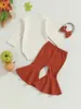 Ensembles de vêtements Costume d'Halloween adorable pour bébés filles - Barboteuse citrouille à manches longues avec pantalon évasé et bandeau