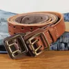 Toppkvalitet 100% Cowhide Leather Retro Men Solid mässing Dubbel Pin Buckle Mens Belts For Men Casual Styles Men's Designer Belt 240122