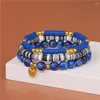 Bracelets de perles en argile polymère Heishi bleu, 3 pièces/ensemble, pierre naturelle, granit, ensemble pour femmes et hommes, Style plage d'été, cadeau pour amis