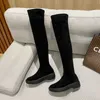 Bottes Nouveau Chevalier Élastique Enfants Fond Plat Épais Bout Rond Long Polyvalent Sur Le Genou Mode Hiver 230830