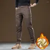 Pantaloni da uomo in pile invernale slim dritti addensati calore elastico in vita pantaloni casual da lavoro moda abbigliamento coreano nero grigio