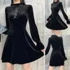 Casual Dresses Long Evening Cocktail Gowns Women's Dress Gothic Slim Chain Solid Color Sleeve Embroidered Dressy