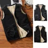 Men's Vests Warm Waistcoat Men Vest Mid-aged Father Jacket With Plush Lining V Neck Zipper Closure Stylish Winter For