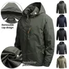 Windbreaker 남자 전술 자켓 방수 야외 후드 코트 스포츠 군용 유럽 크기 S3XL 현장 등반 얇은 아웃복 240124