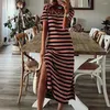 Casual Dresses Striped Dress Lightweight Elegant V Neck Summer Midi med Side Split Slim Fit Women's Office Lady Print