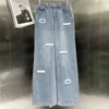 Pantaloni con lettere floccati Jeans per donna Pantaloni di jeans alla moda di design Pantaloni jeans a gamba dritta stile street