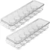 Dinnerware Egg Storage & Tray Holder 14 Container With Lid Handle For Refrigerator (Clear Pack Of 2)