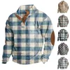 Men's Hoodies 2024 Mens Sweatshirts Autumn Winter Casual Stand Collar Buttoned Pullover Tops Vintage Plaid Patchwork Outdoor