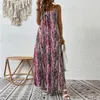 Sukienki swobodne dla kobiet 2024 stroje imprezowe zawieszenie kwiecistego nadruku długiego rękawów bohemian plażowa sukienka maxi