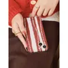 Casos de telefone celular Original Stripe Phone Case Retro Coreano Cute Red Stripe Lattice Silicone Soft Capa para iPhone 12 13 14 Pro Max Ano Novo J240124