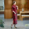 Abbigliamento etnico Tradizionale cinese Cheongsam Mamma Abiti slim fit sexy Colletto alla coreana Stampa vintage Qipao Donna Taglia grande Elegante