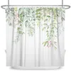 Shower Curtains Green Plant Leaf Vines Flowers Shower Curtain Print Modern Nordic Minimalist Polyster Home Decor Bathroom Curtain with Hooks