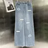 Pantalon en Jean avec lettres floquées pour femmes, pantalon en Denim de styliste, Style de rue, jambe droite