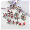 Charms Fashion Red Turquoise Stone Connectors Flower Heart Tibetan Silver Plated Pendants Retro