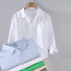 Camicie casual da uomo Camicia a maniche lunghe primaverile superiore 75% cotone 25% lino Tasca sul petto Abbottonatura Versatile Polo da biliardo