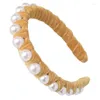 Hårklipp etniska vintage damer kvinnor pannband handgjorda flätade breda hoop smycken stor imitation pärla utsmyckad droppe