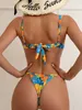 Kvinnor thong bikini set triangel två stycken baddräkter sexiga ruched brasiliansk baddräkt