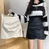 Skirts Irregular Pleated Small Leather Skirt For Women's 2024 Autumn/Winter High Waist A-line Wrapped Hip Short PU Half