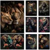 Peintures Lion Rose Flamant Paon Hibou Oiseau Affiches Impressions Salon Maison Plante Tropicale Fleur Animaux Toile Peinture Mur Art Décor