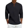 メンズカジュアルシャツソリッドカラーネック半袖シャツとミニマリストのTレディーストップロンパーボタンアップ