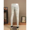 Mäns jeans ljusblå rippad modemärke borr elastisk rak smal rakning lapptvätt casual byxor