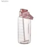Vattenflaskor burar 1 ~ 5st liter Vattenflaska med halmkvinnlig kanna bärbara resor Fitness Bike Cup Summer Cold Water Jug med Timel240124